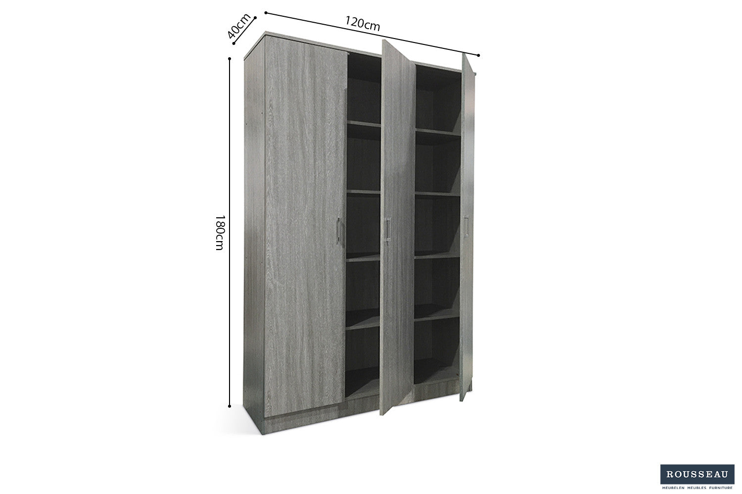 Opbergkast Laura 3 deuren en 4 legplanken Grijze Eik