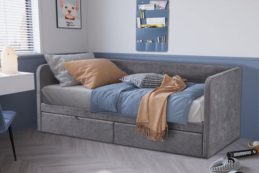 Bed Pamina 90x200 met lattenbodem Stof Grijs