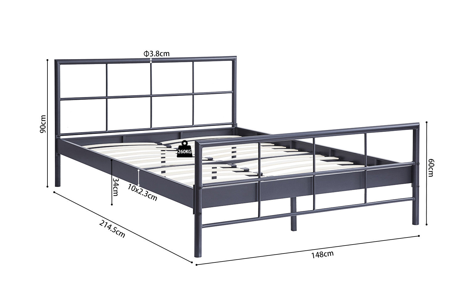 Bed Derek 140/160x200 Metaal Donkergrijs