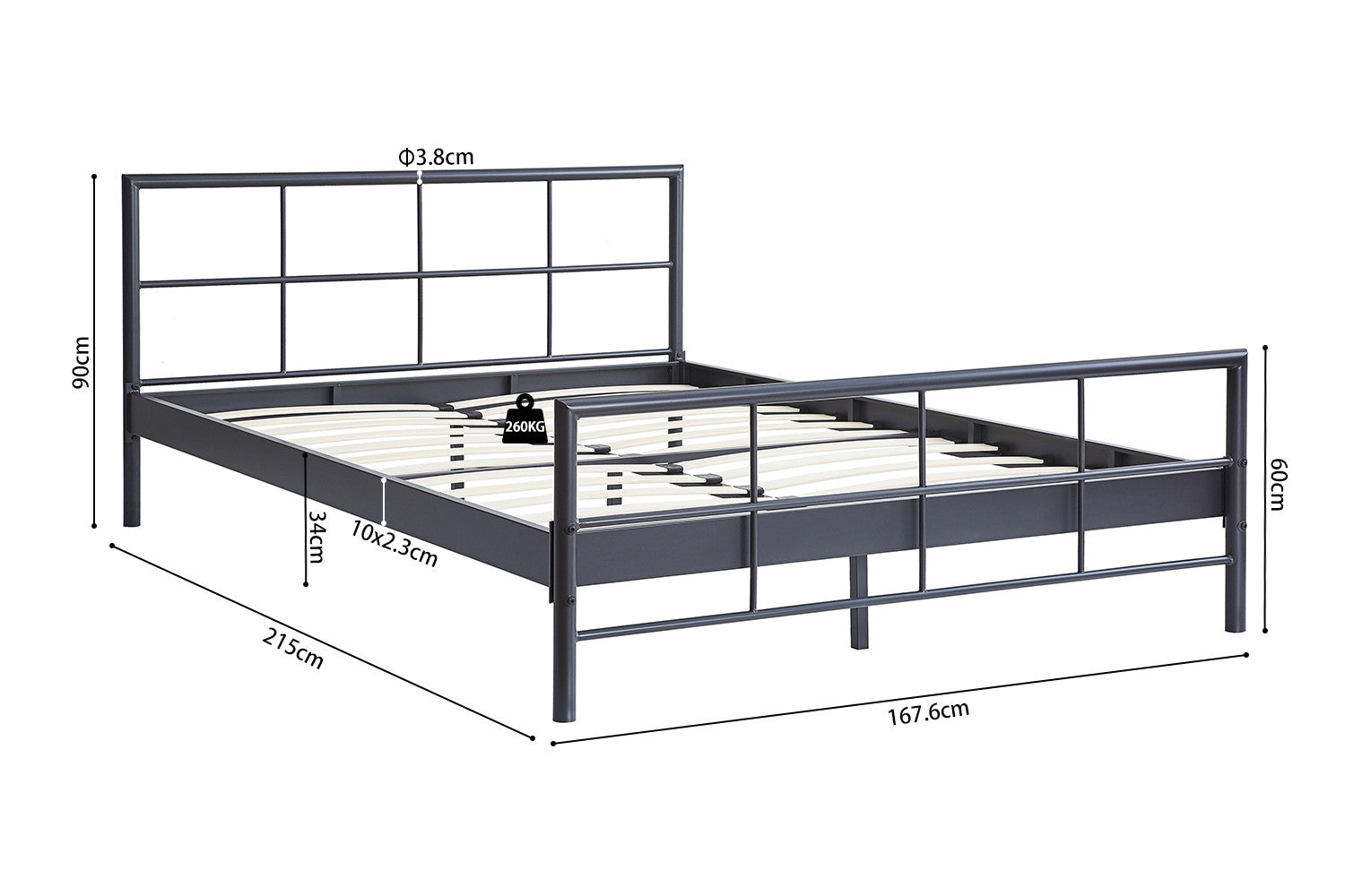Bed Derek 140/160x200 Metaal Donkergrijs