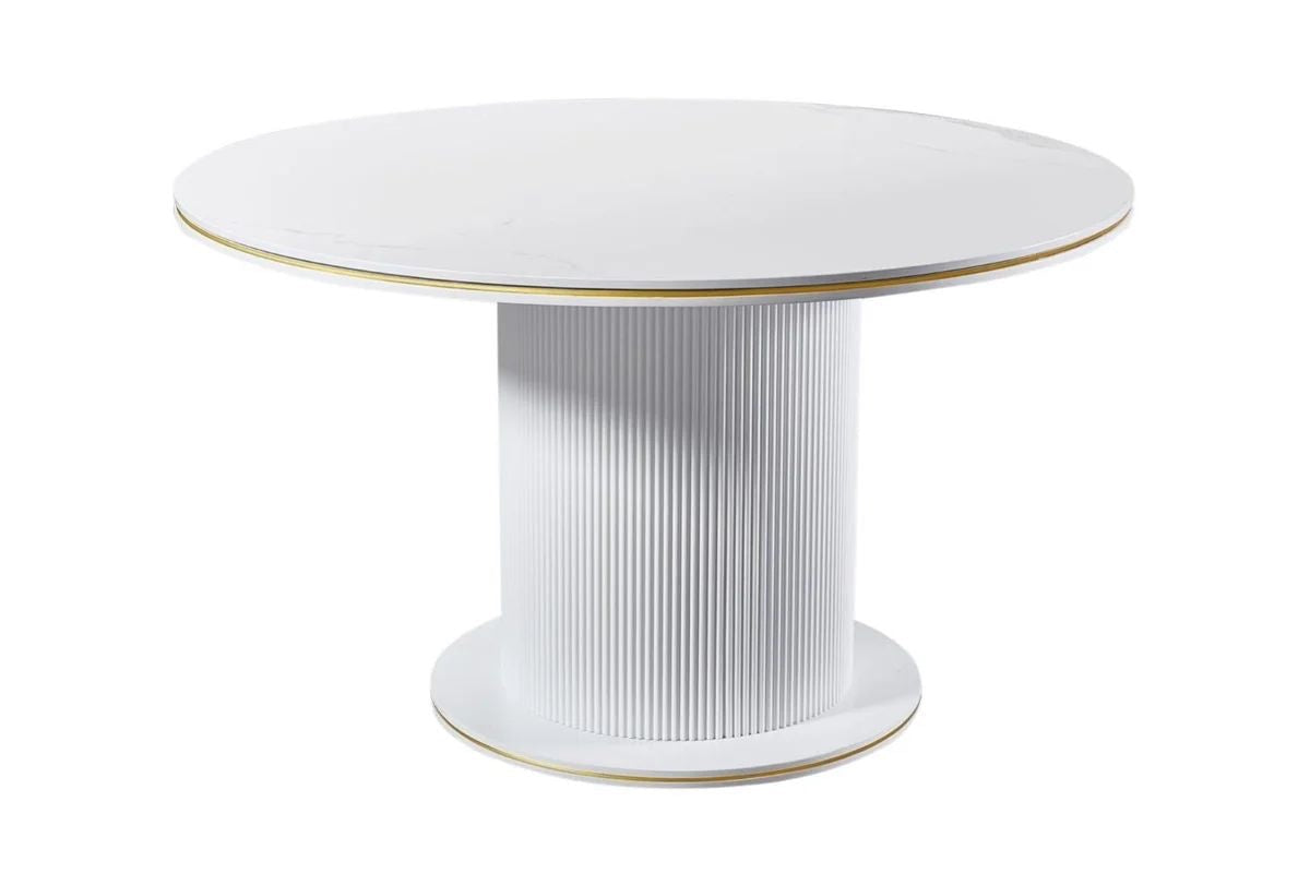Eettafel 130 rond ceramiek wit/goud