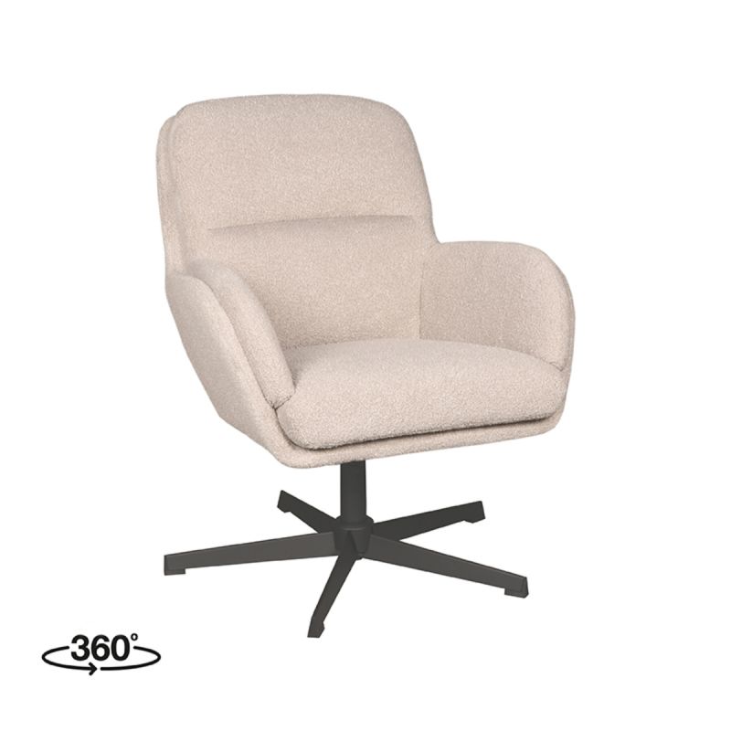 Draaifauteuil Moss 70x77x90 cm Naturel Boucle | Zwart Metaal